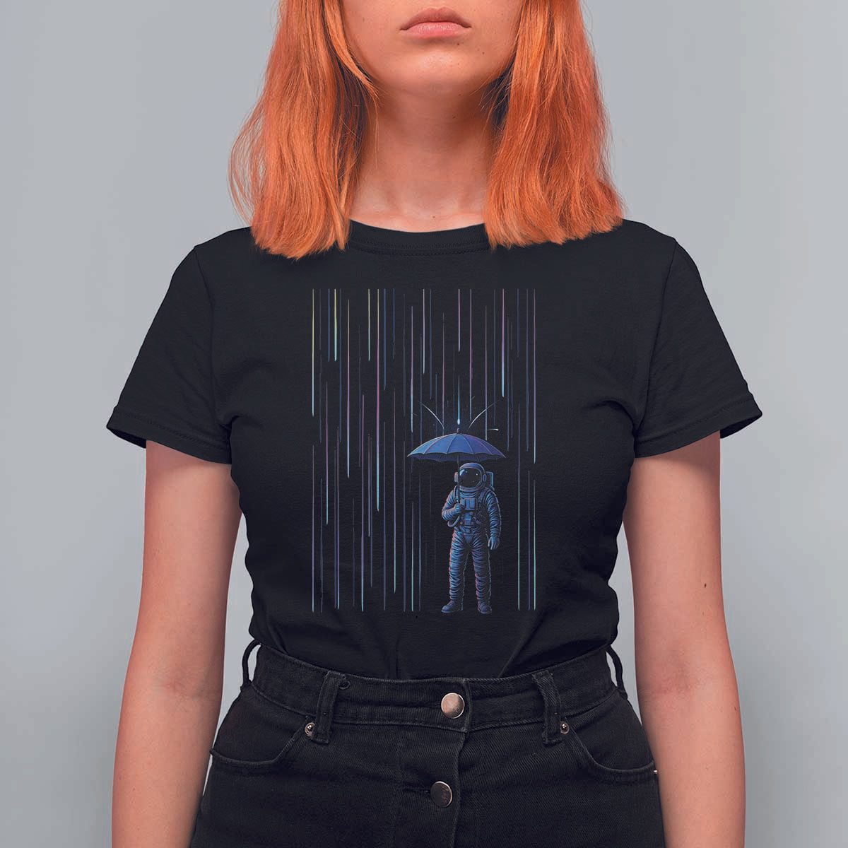 Perseid Meteor Shower Raining Astronaut With Umbrella T Shirt For Women - Wonder Print Shop