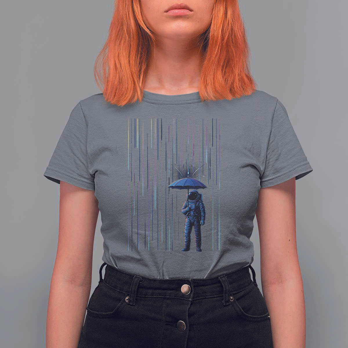 Perseid Meteor Shower Raining Astronaut With Umbrella T Shirt For Women - Wonder Print Shop