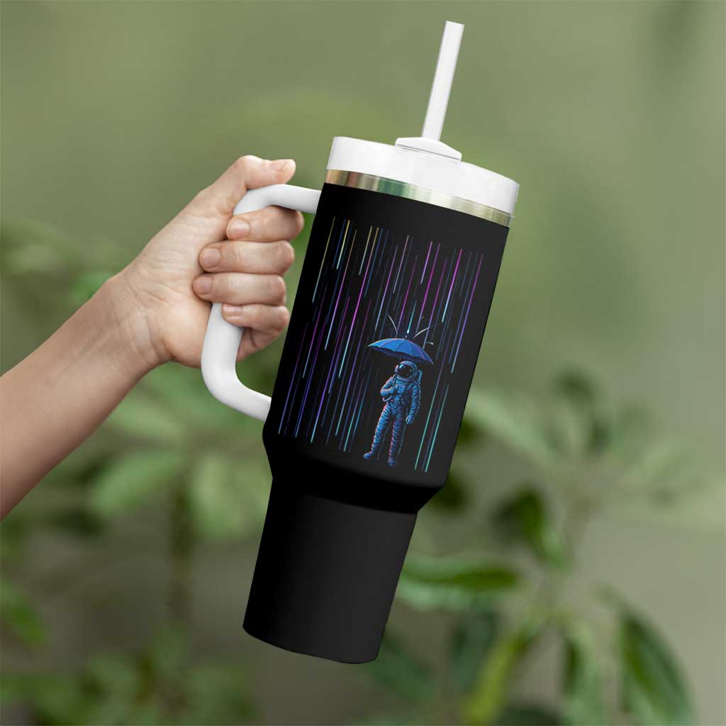 Perseid Meteor Shower Raining Astronaut With Umbrella Tumbler With Handle - Wonder Print Shop
