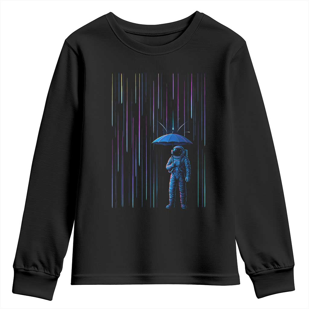 Perseid Meteor Shower Raining Astronaut With Umbrella Youth Sweatshirt - Wonder Print Shop