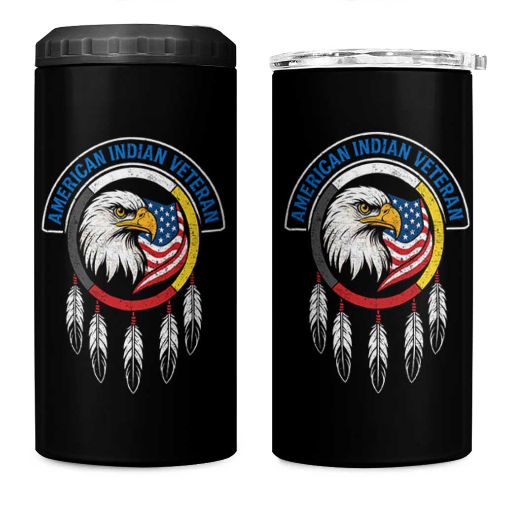 American Indian Veteran 4 in 1 Can Cooler Tumbler Native American Veteran Eagle Dreamcatcher - Wonder Print Shop