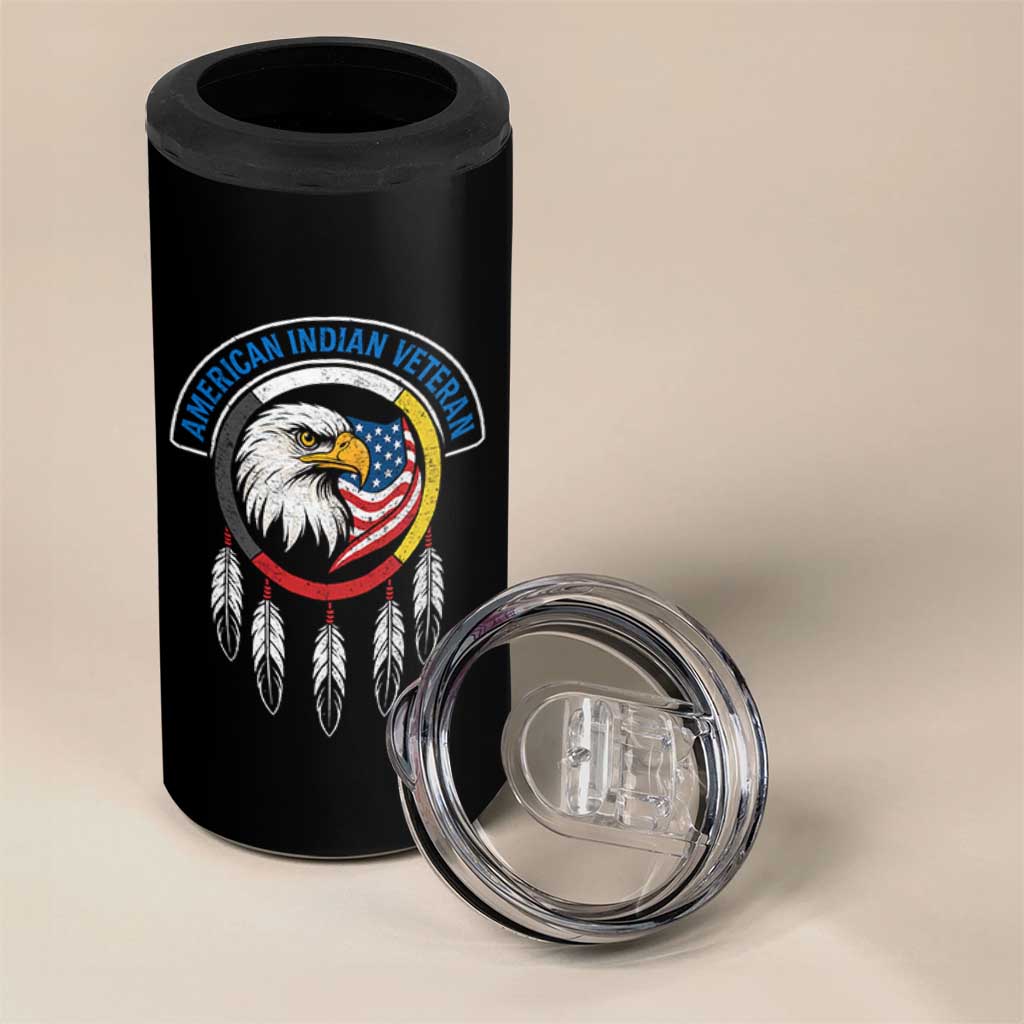 American Indian Veteran 4 in 1 Can Cooler Tumbler Native American Veteran Eagle Dreamcatcher - Wonder Print Shop