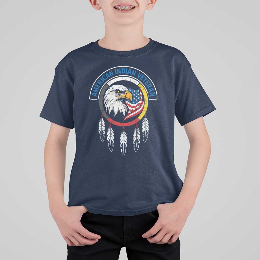 American Indian Veteran T Shirt For Kid Native American Veteran Eagle Dreamcatcher - Wonder Print Shop