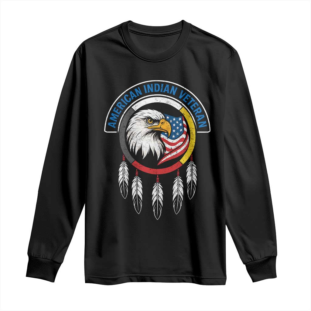 American Indian Veteran Long Sleeve Shirt Native American Veteran Eagle Dreamcatcher - Wonder Print Shop