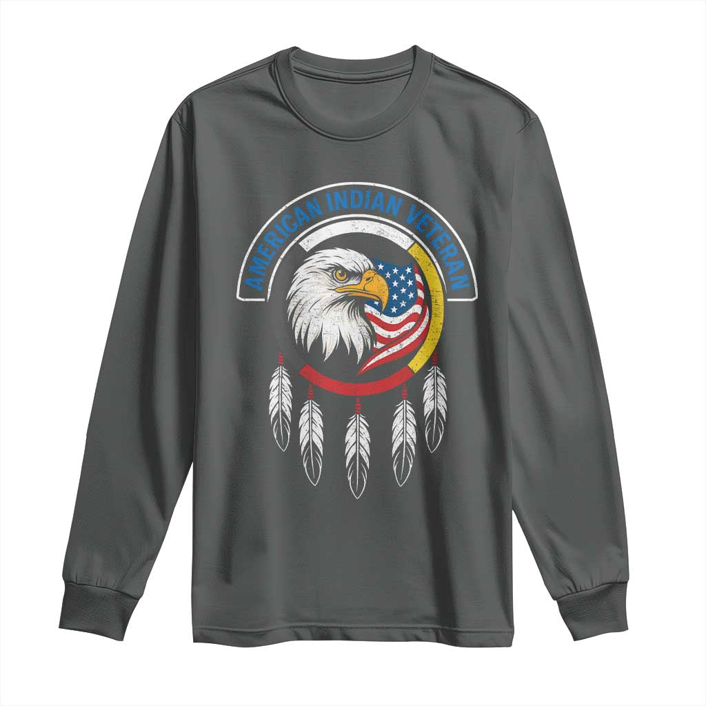 American Indian Veteran Long Sleeve Shirt Native American Veteran Eagle Dreamcatcher - Wonder Print Shop