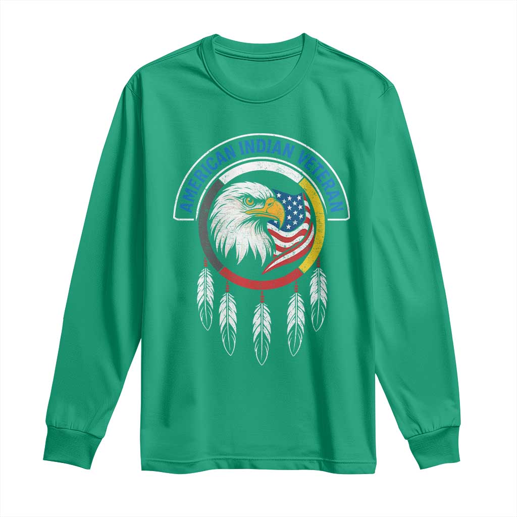 American Indian Veteran Long Sleeve Shirt Native American Veteran Eagle Dreamcatcher - Wonder Print Shop