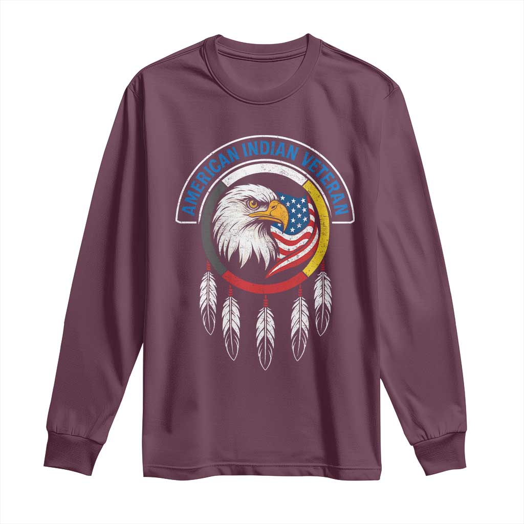 American Indian Veteran Long Sleeve Shirt Native American Veteran Eagle Dreamcatcher - Wonder Print Shop