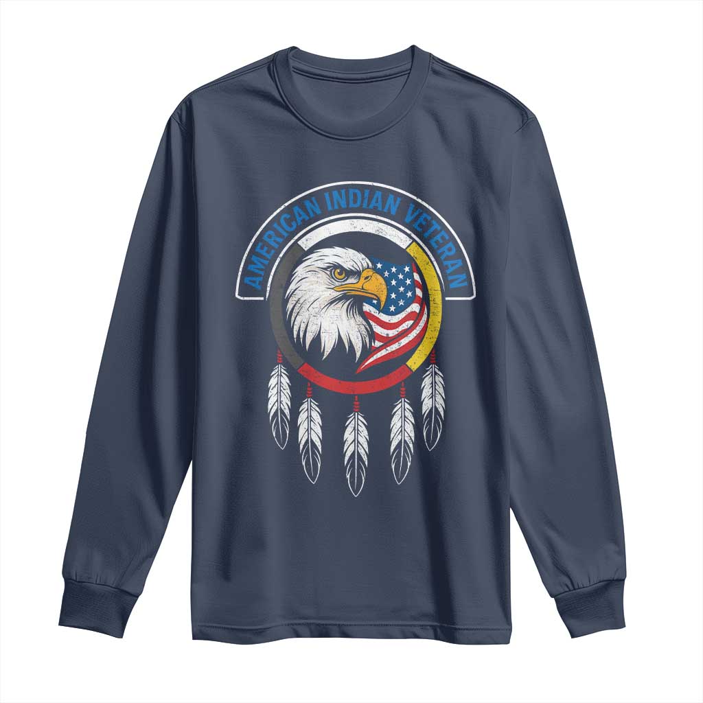 American Indian Veteran Long Sleeve Shirt Native American Veteran Eagle Dreamcatcher - Wonder Print Shop
