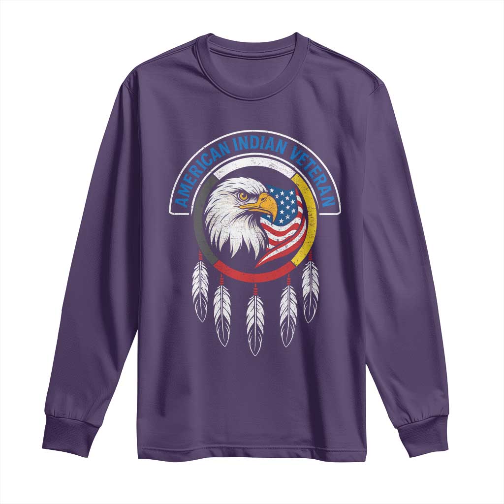 American Indian Veteran Long Sleeve Shirt Native American Veteran Eagle Dreamcatcher - Wonder Print Shop