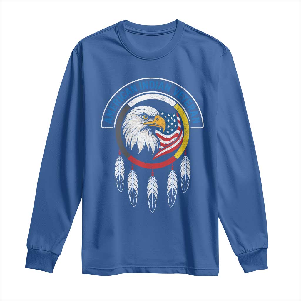 American Indian Veteran Long Sleeve Shirt Native American Veteran Eagle Dreamcatcher - Wonder Print Shop