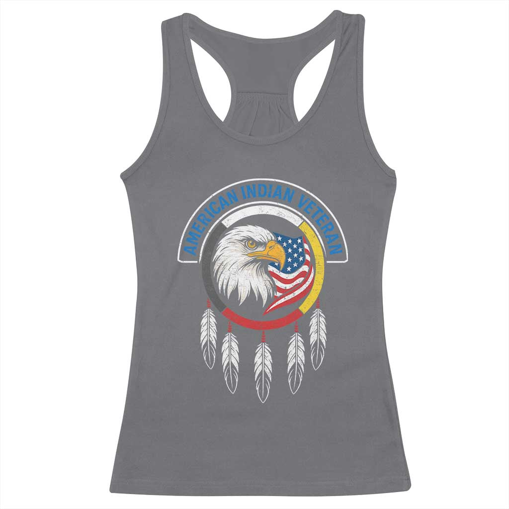 American Indian Veteran Racerback Tank Top Native American Veteran Eagle Dreamcatcher - Wonder Print Shop