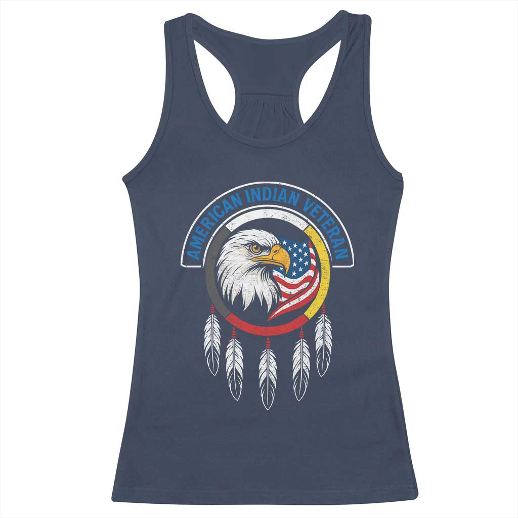 American Indian Veteran Racerback Tank Top Native American Veteran Eagle Dreamcatcher - Wonder Print Shop