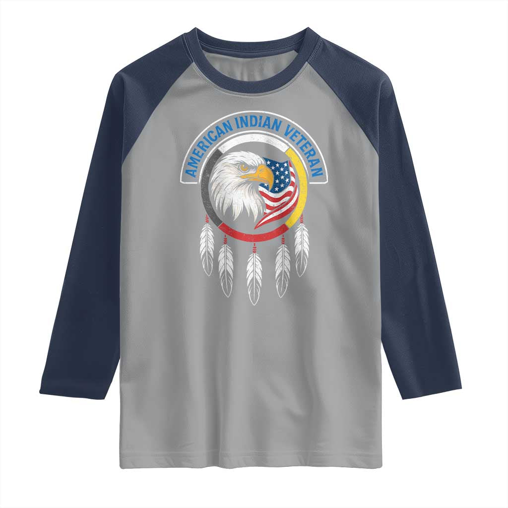 American Indian Veteran Raglan Shirt Native American Veteran Eagle Dreamcatcher - Wonder Print Shop