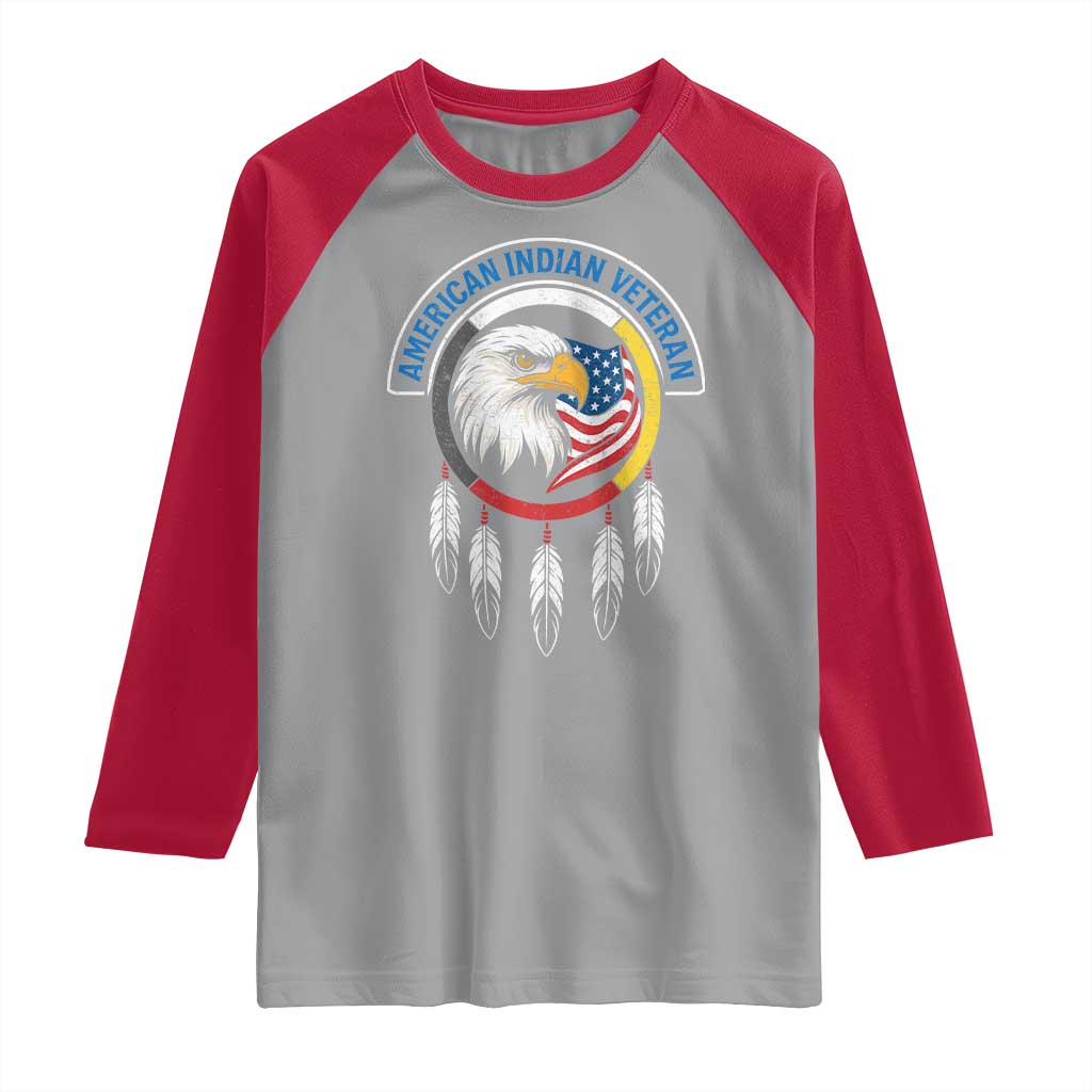 American Indian Veteran Raglan Shirt Native American Veteran Eagle Dreamcatcher - Wonder Print Shop