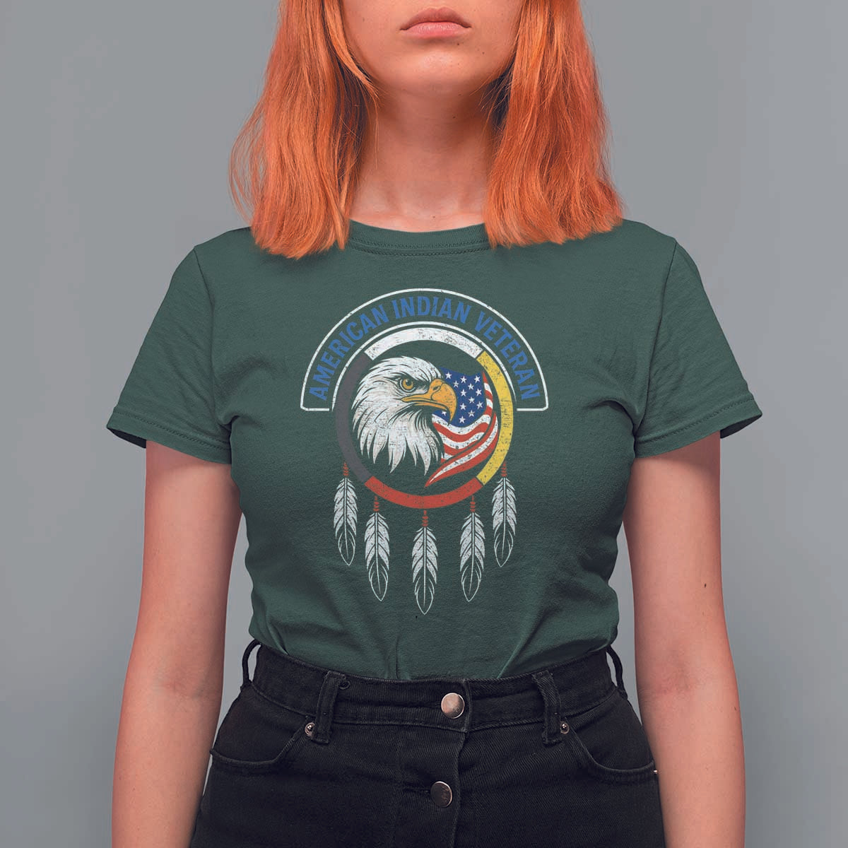 American Indian Veteran T Shirt For Women Native American Veteran Eagle Dreamcatcher - Wonder Print Shop