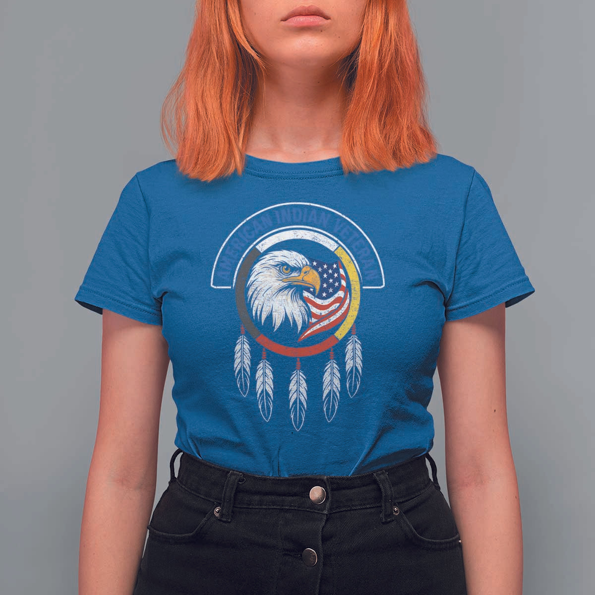 American Indian Veteran T Shirt For Women Native American Veteran Eagle Dreamcatcher - Wonder Print Shop