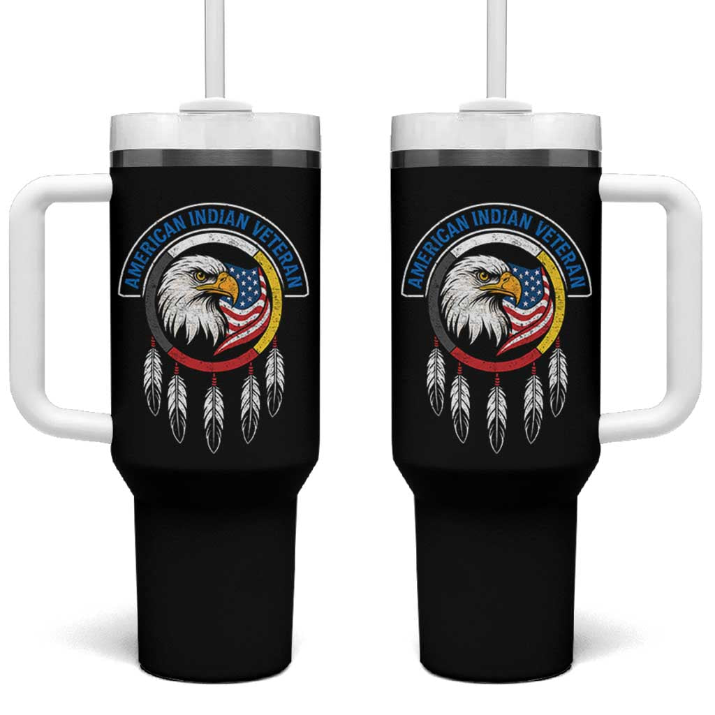 American Indian Veteran Tumbler With Handle Native American Veteran Eagle Dreamcatcher - Wonder Print Shop