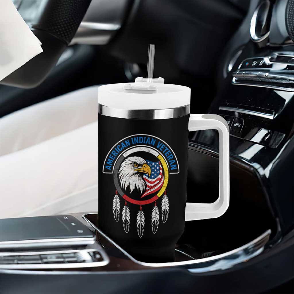 American Indian Veteran Tumbler With Handle Native American Veteran Eagle Dreamcatcher - Wonder Print Shop