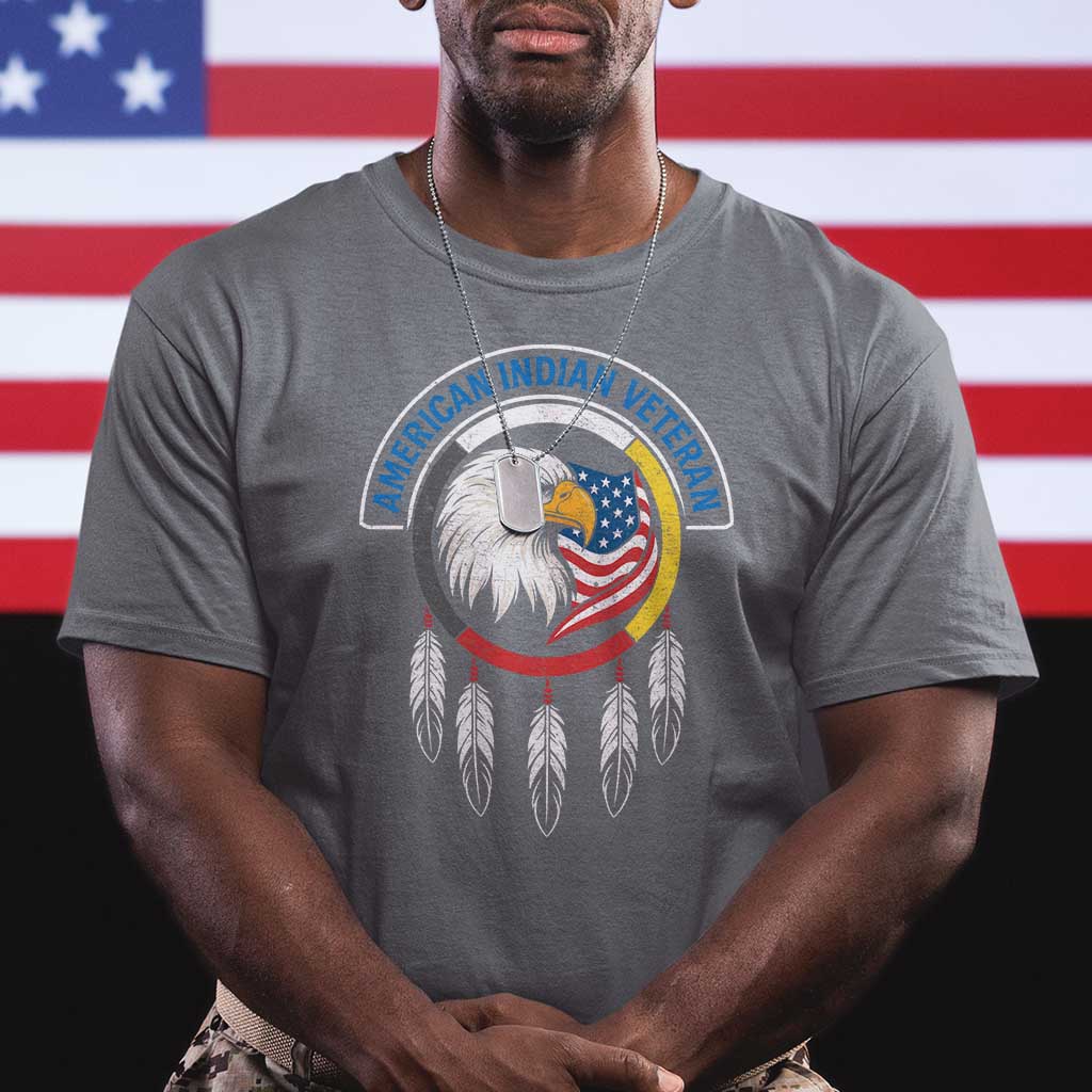 American Indian Veteran T Shirt Native American Veteran Eagle Dreamcatcher - Wonder Print Shop