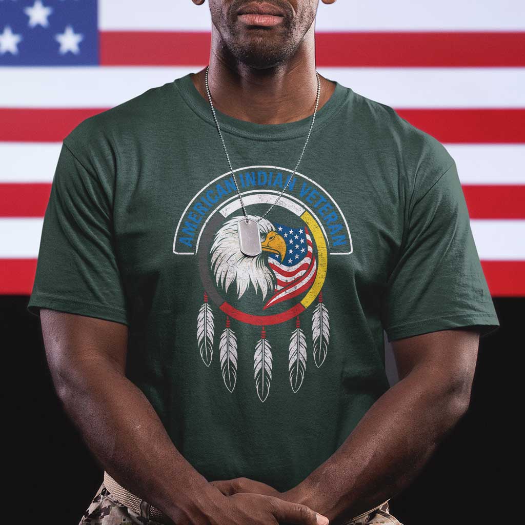 American Indian Veteran T Shirt Native American Veteran Eagle Dreamcatcher - Wonder Print Shop