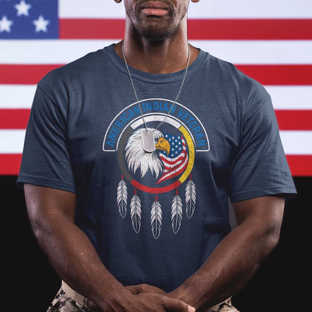 American Indian Veteran T Shirt Native American Veteran Eagle Dreamcatcher - Wonder Print Shop