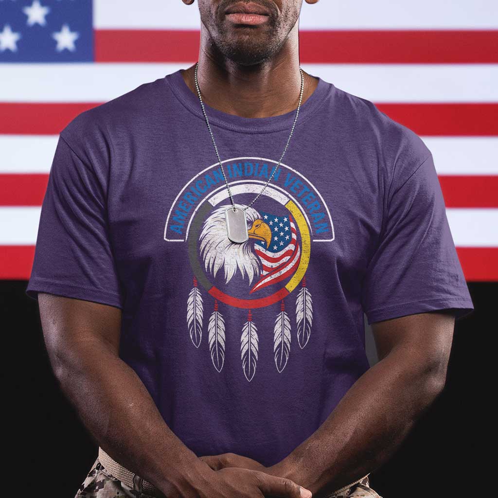 American Indian Veteran T Shirt Native American Veteran Eagle Dreamcatcher - Wonder Print Shop