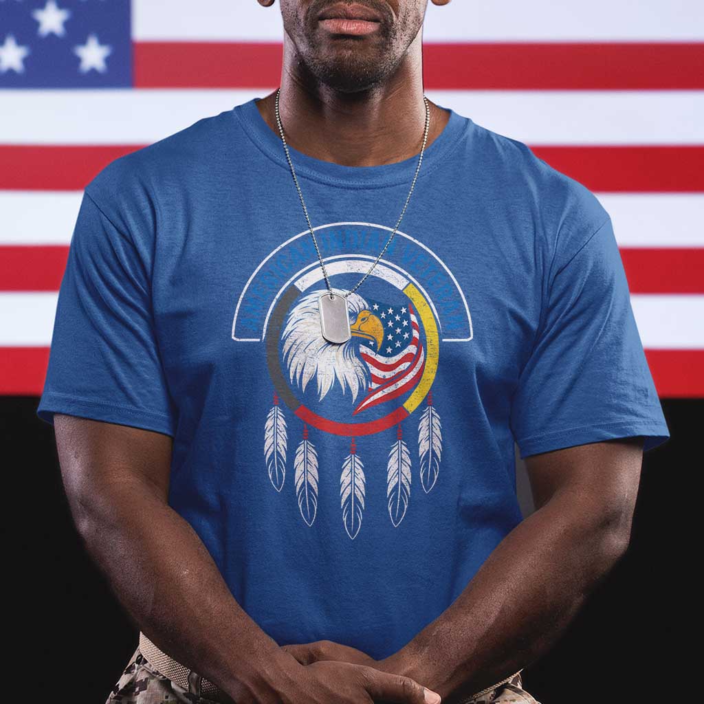 American Indian Veteran T Shirt Native American Veteran Eagle Dreamcatcher - Wonder Print Shop