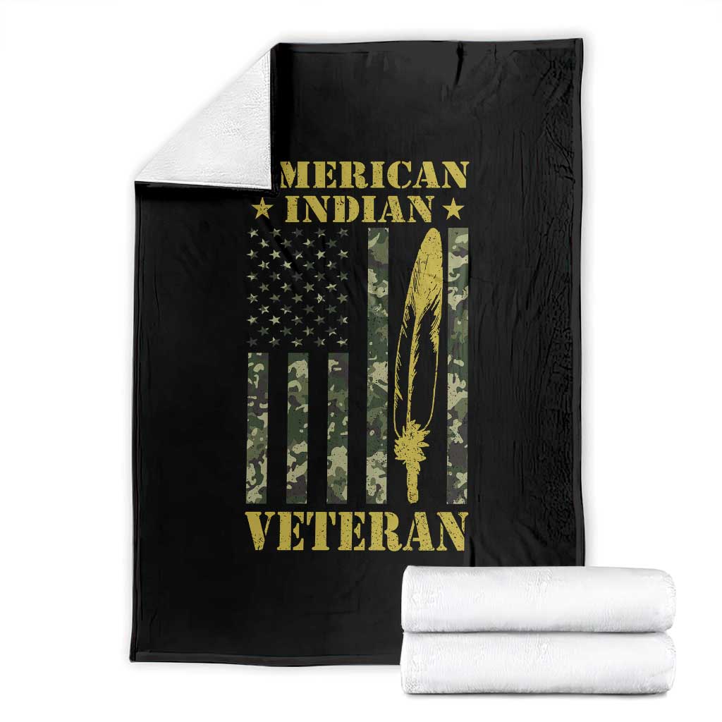 American Indian Veteran Throw Blanket Native American Veteran Feathers Camo Flag - Wonder Print Shop