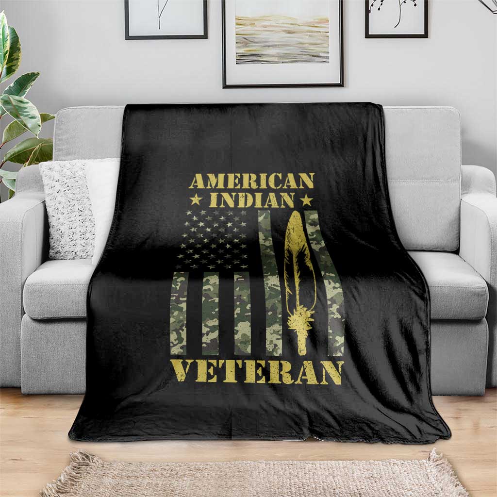 American Indian Veteran Throw Blanket Native American Veteran Feathers Camo Flag - Wonder Print Shop