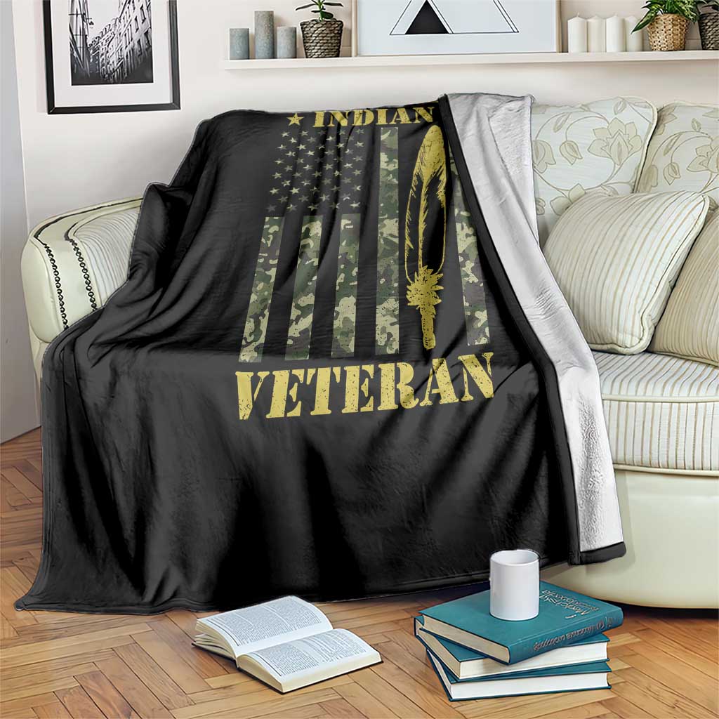 American Indian Veteran Throw Blanket Native American Veteran Feathers Camo Flag - Wonder Print Shop