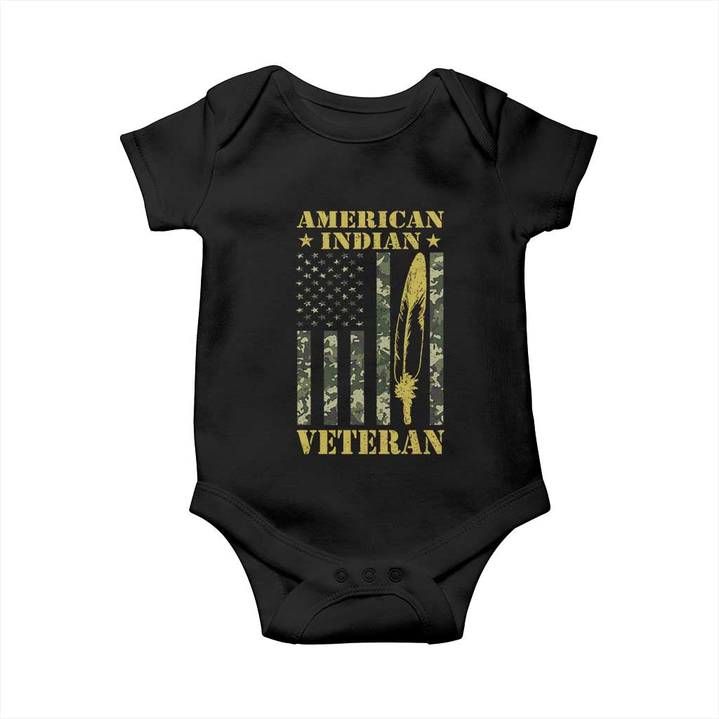 American Indian Veteran Baby Onesie Native American Veteran Feathers Camo Flag - Wonder Print Shop