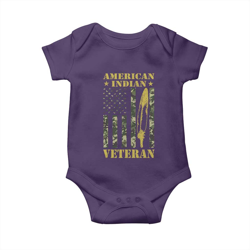 American Indian Veteran Baby Onesie Native American Veteran Feathers Camo Flag - Wonder Print Shop