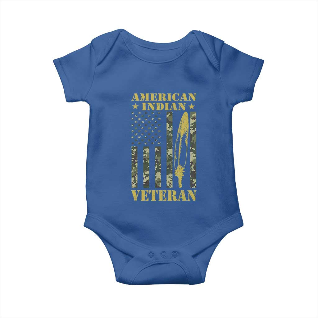 American Indian Veteran Baby Onesie Native American Veteran Feathers Camo Flag - Wonder Print Shop