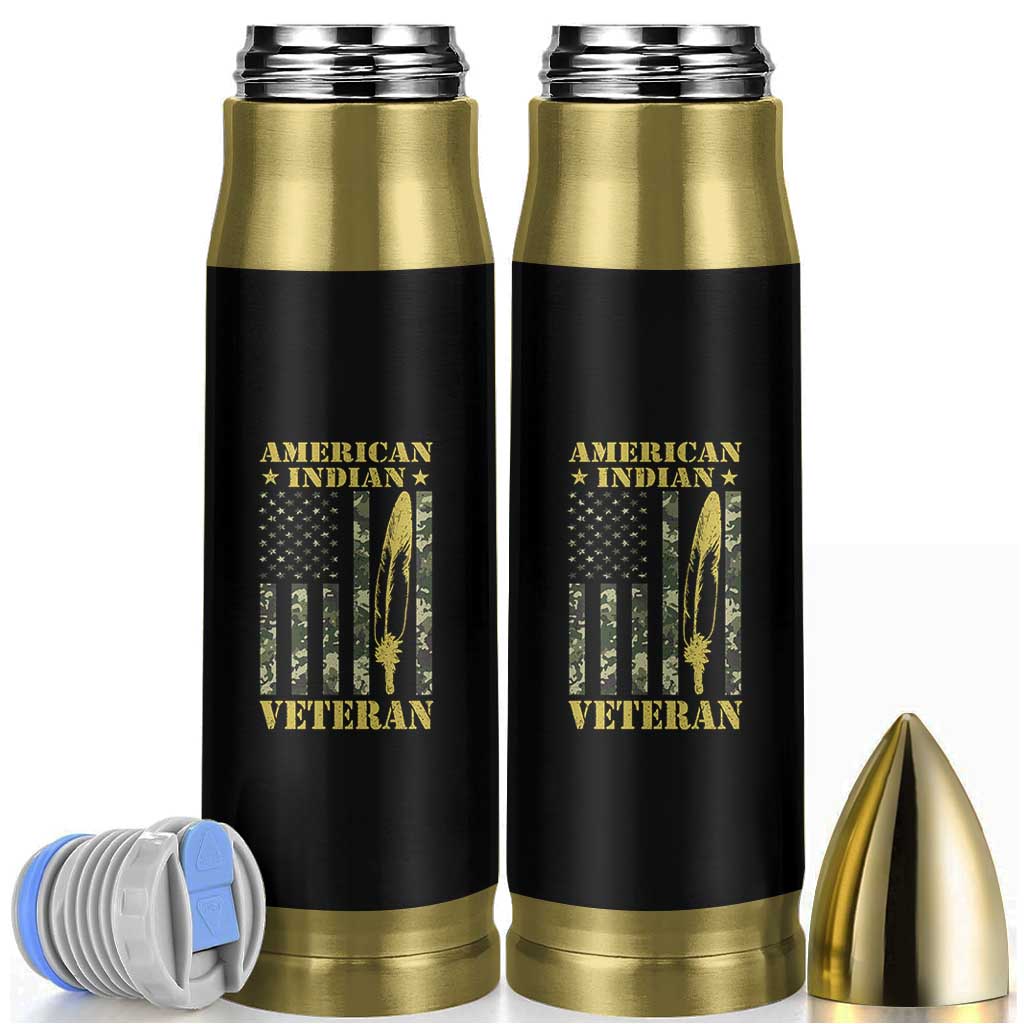 American Indian Veteran Bullet Tumbler Native American Veteran Feathers Camo Flag - Wonder Print Shop