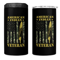 American Indian Veteran 4 in 1 Can Cooler Tumbler Native American Veteran Feathers Camo Flag - Wonder Print Shop