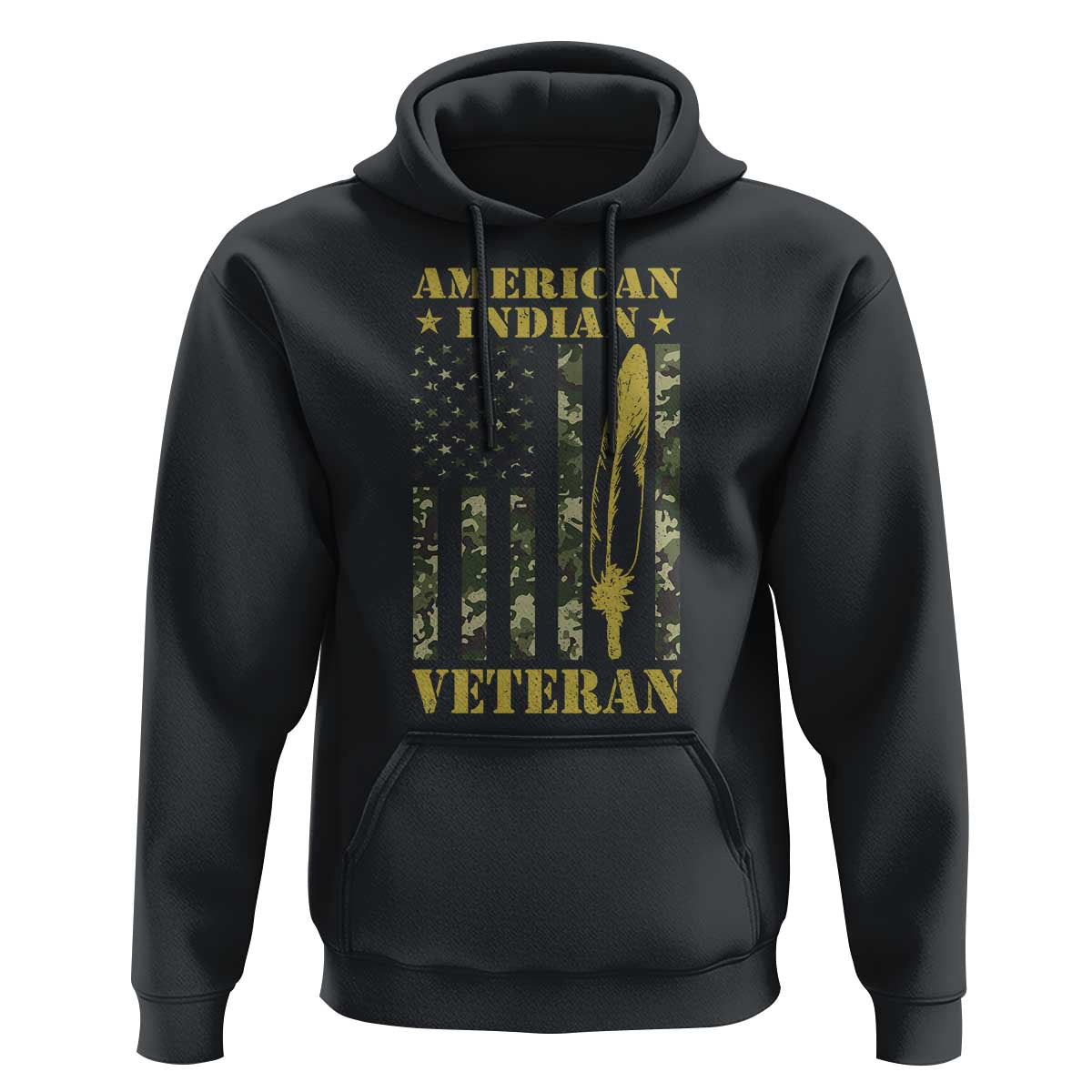 American Indian Veteran Hoodie Native American Veteran Feathers Camo Flag - Wonder Print Shop