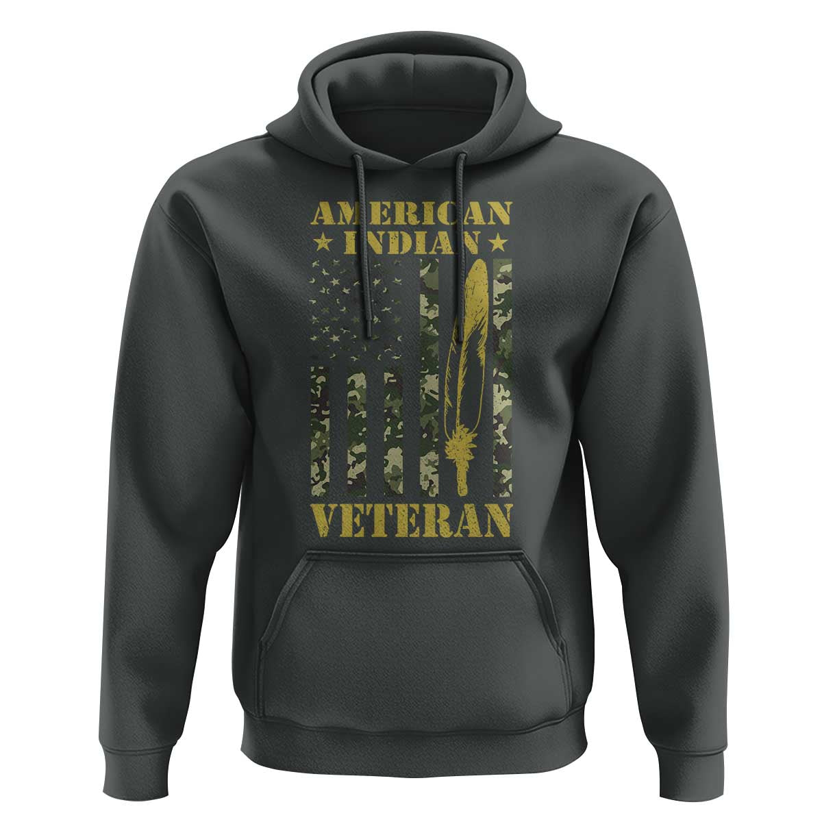 American Indian Veteran Hoodie Native American Veteran Feathers Camo Flag - Wonder Print Shop