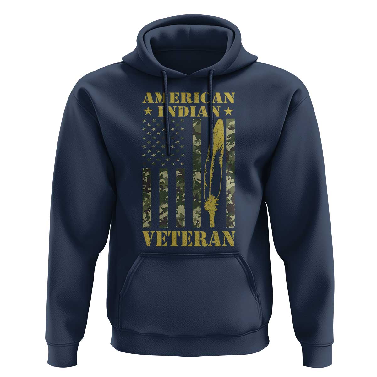 American Indian Veteran Hoodie Native American Veteran Feathers Camo Flag - Wonder Print Shop