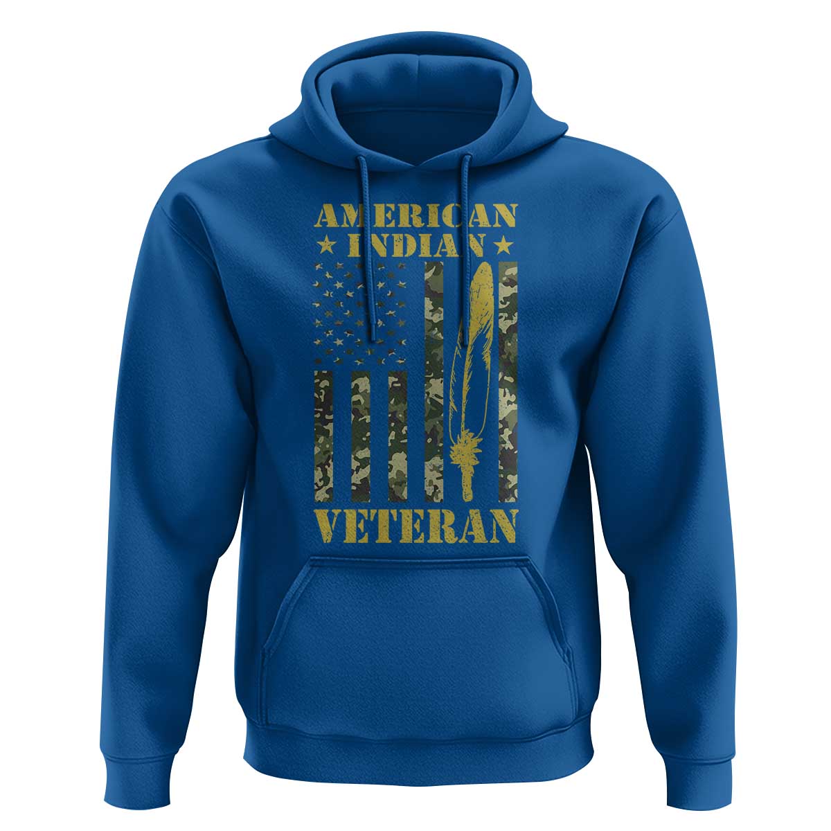 American Indian Veteran Hoodie Native American Veteran Feathers Camo Flag - Wonder Print Shop