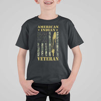 American Indian Veteran T Shirt For Kid Native American Veteran Feathers Camo Flag - Wonder Print Shop