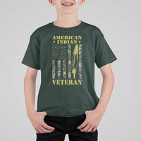 American Indian Veteran T Shirt For Kid Native American Veteran Feathers Camo Flag - Wonder Print Shop