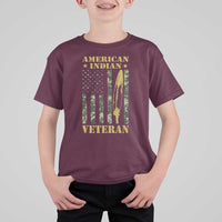 American Indian Veteran T Shirt For Kid Native American Veteran Feathers Camo Flag - Wonder Print Shop