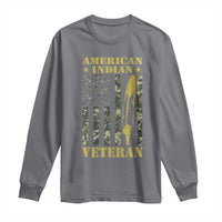 American Indian Veteran Long Sleeve Shirt Native American Veteran Feathers Camo Flag - Wonder Print Shop