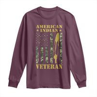 American Indian Veteran Long Sleeve Shirt Native American Veteran Feathers Camo Flag - Wonder Print Shop