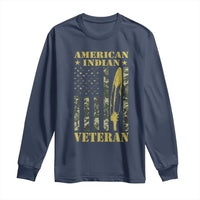 American Indian Veteran Long Sleeve Shirt Native American Veteran Feathers Camo Flag - Wonder Print Shop