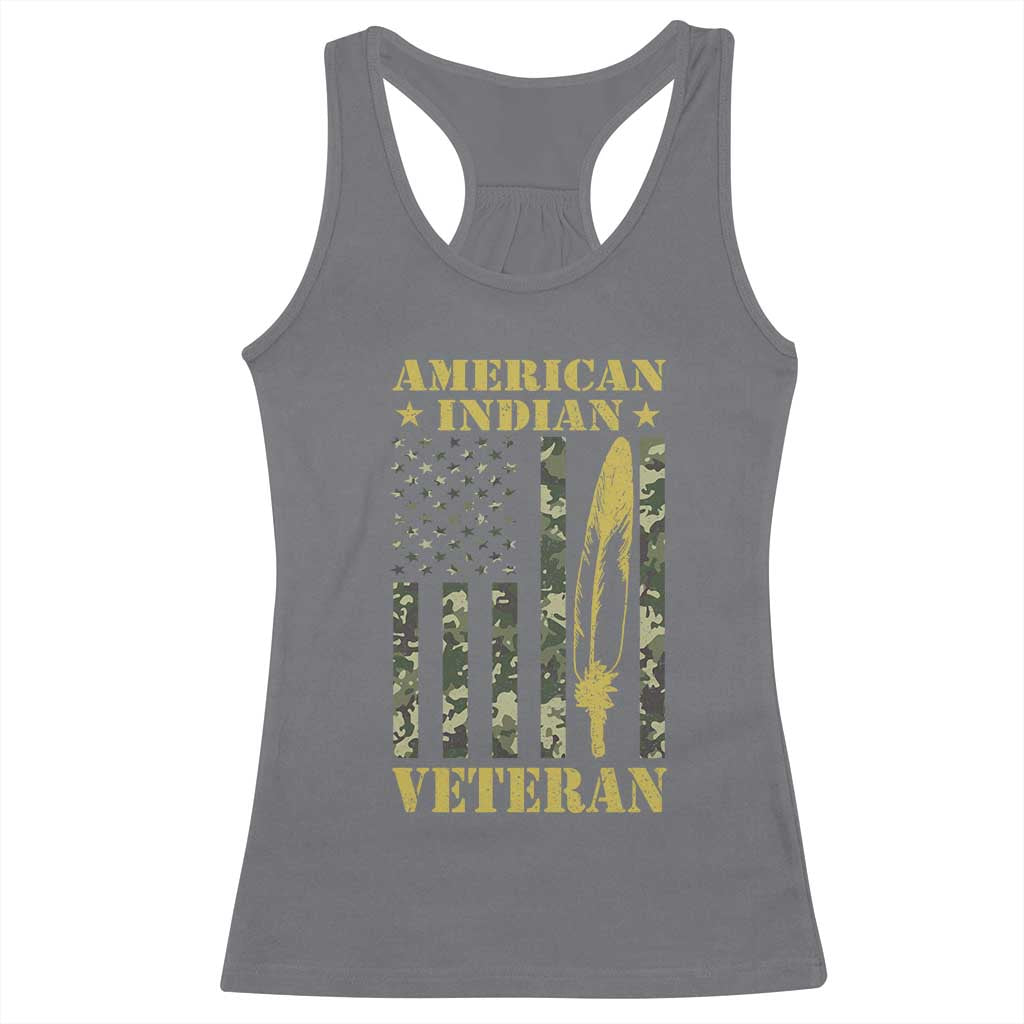 American Indian Veteran Racerback Tank Top Native American Veteran Feathers Camo Flag - Wonder Print Shop