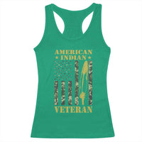 American Indian Veteran Racerback Tank Top Native American Veteran Feathers Camo Flag - Wonder Print Shop