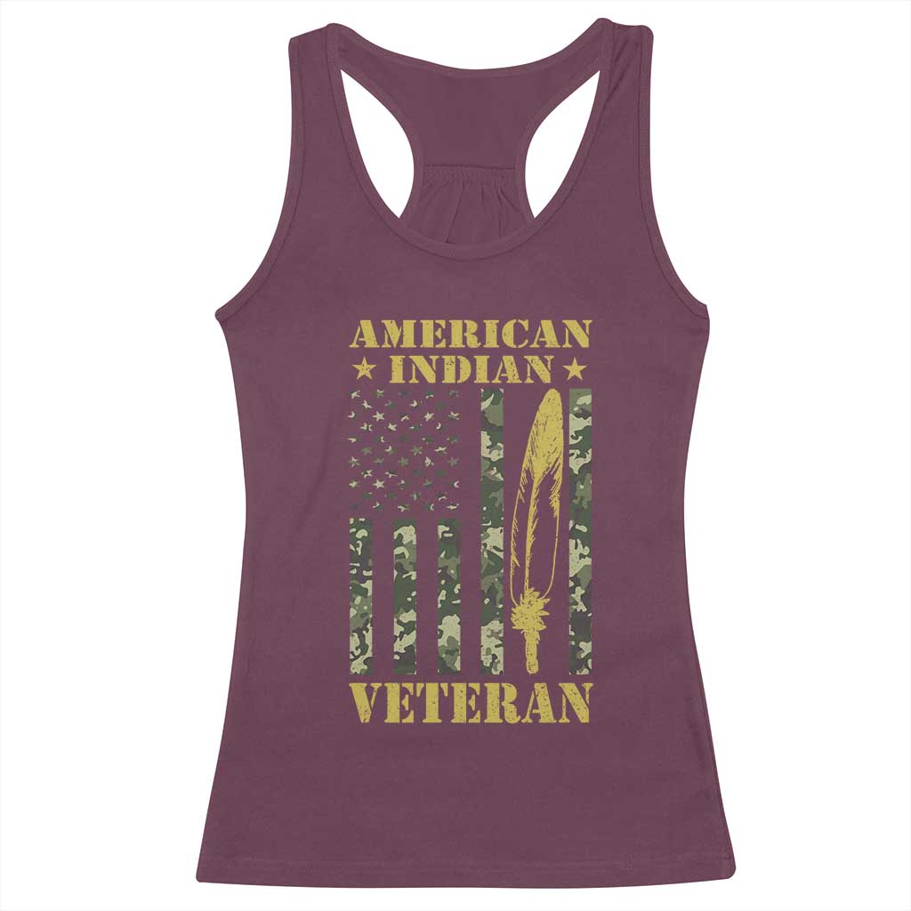 American Indian Veteran Racerback Tank Top Native American Veteran Feathers Camo Flag - Wonder Print Shop
