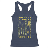 American Indian Veteran Racerback Tank Top Native American Veteran Feathers Camo Flag - Wonder Print Shop