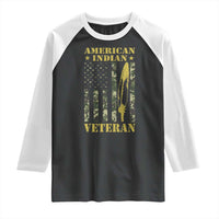 American Indian Veteran Raglan Shirt Native American Veteran Feathers Camo Flag - Wonder Print Shop